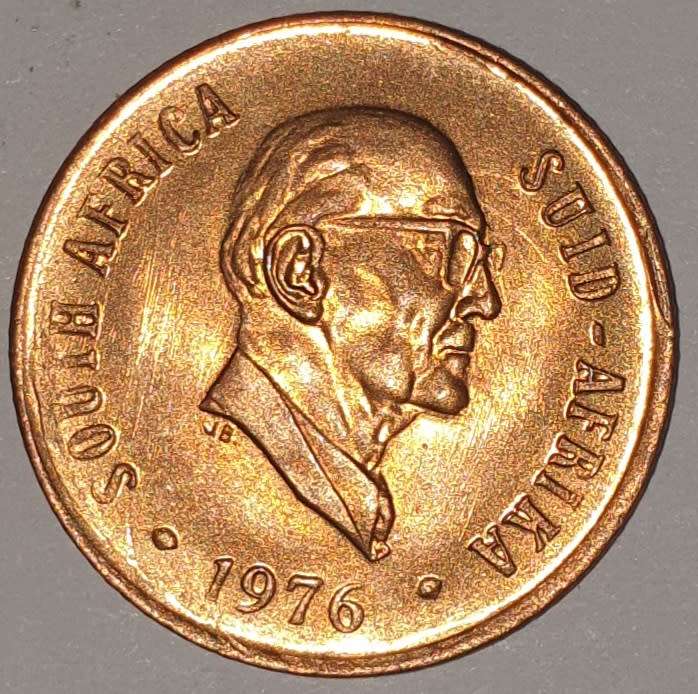 1976 - 2 CENT COIN (TWO CENT COIN) - RSA - BRONZE - KM#83 - BILINGUAL LEGEND - WILDEBEEST